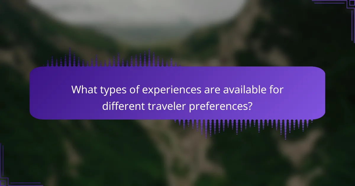 What types of experiences are available for different traveler preferences?